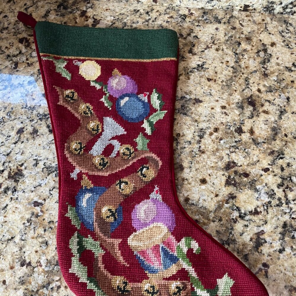 Embroidered Christmas Ribbon Stocking (large)